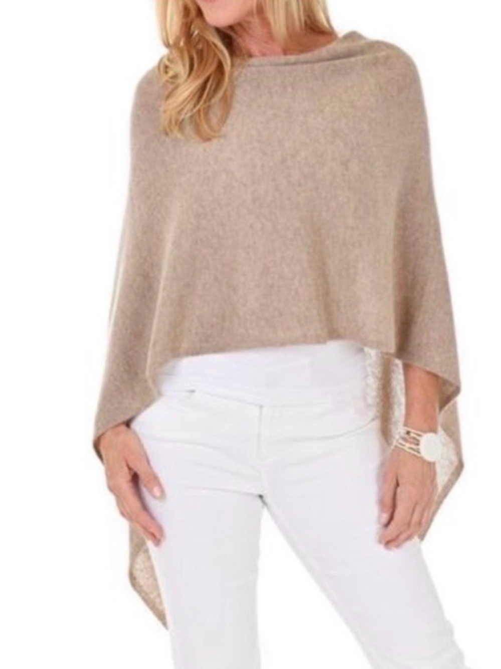100% Cashmere Dress Topper/Shawl/Pancho/ camel color one size